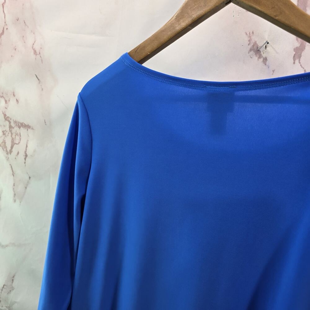 Clara Sun Woo Shirt Womens Large Blue Blouse Cut Out Cobalt Liquid Knit - Picture 6 of 11
